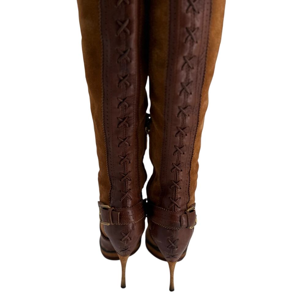 Dior Vintage Over The Knee Boots Brown Suede Leather Y2K Galliano EU 36.5 - Picture 2 of 15